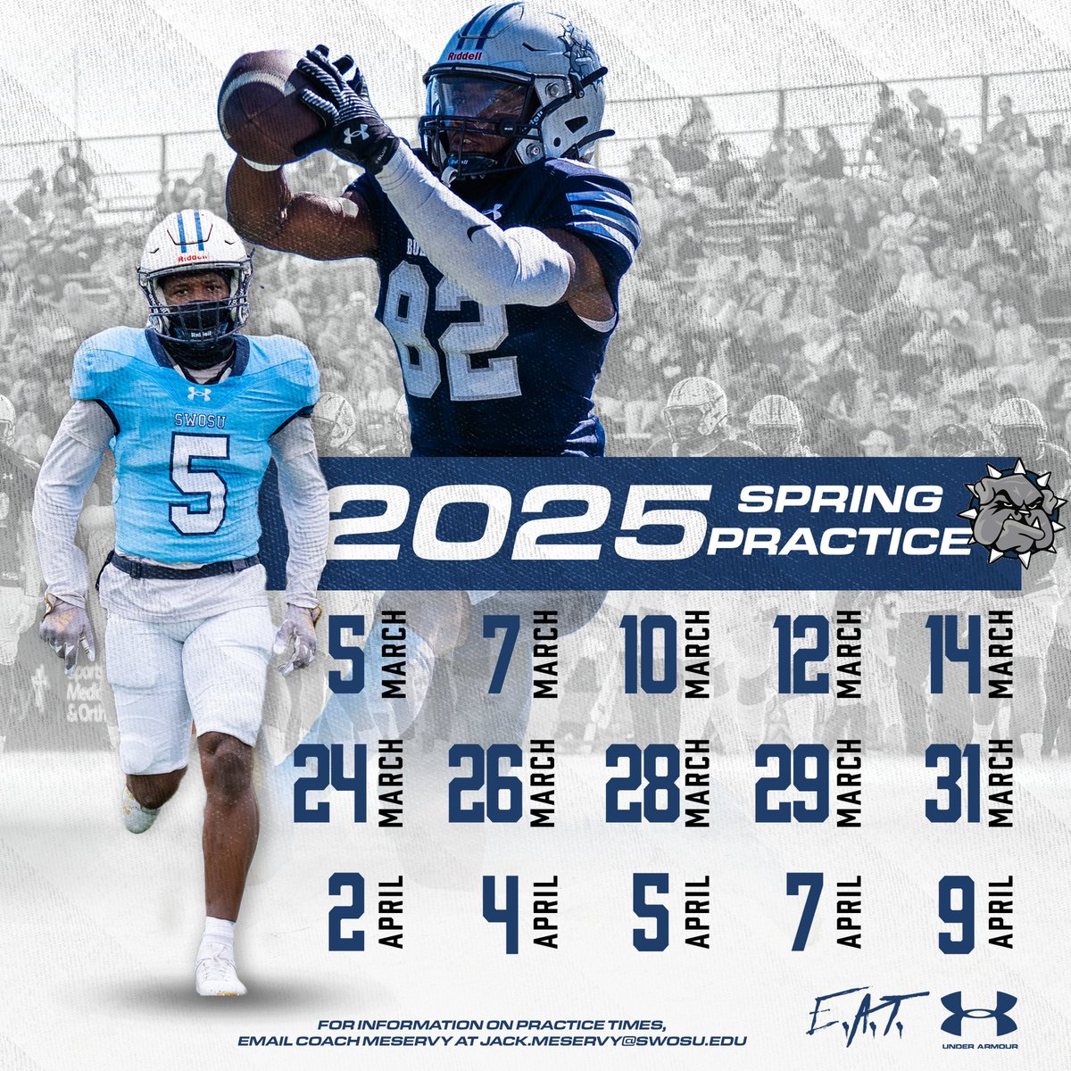 Official 2025 Spring Ball Schedule 📆

Spring Game will held on Wednesday, April 9th at 7PM❗️

#EAT