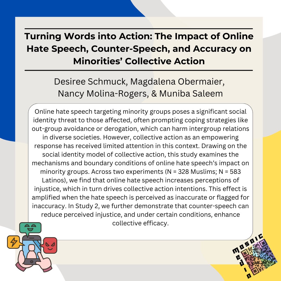 Media MOSAIC Lab (@mediamosaiclab) on Twitter photo More great lab news! Thrilled to share that another paper was accepted at #ICA2025! A collaborative effort among incredible scholars! ✨Nancy Molina-Rogers, <a href="/niba_saleem/">Muniba Saleem</a>, <a href="/DesireeSchmuck/">Desiree Schmuck</a>, and Magdalena Obermaier 🎉
For more information on their paper, see the abstract below! 📄 More great lab news! Thrilled to share that another paper was accepted at #ICA2025! A collaborative effort among incredible scholars! ✨Nancy Molina-Rogers, <a href="/niba_saleem/">Muniba Saleem</a>, <a href="/DesireeSchmuck/">Desiree Schmuck</a>, and Magdalena Obermaier 🎉
For more information on their paper, see the abstract below! 📄