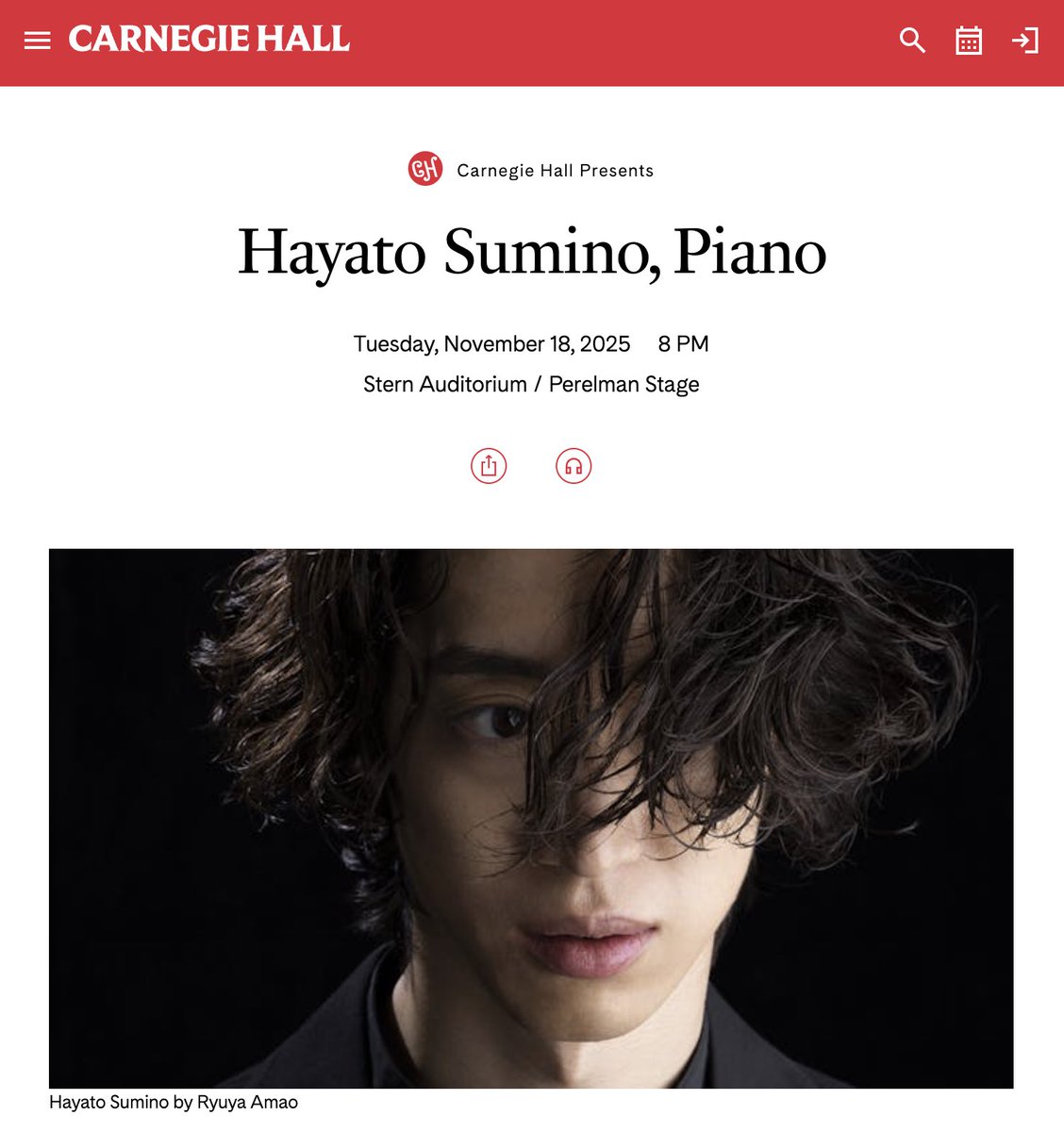 今年11月カーネギーホール大ホールでのソロリサイタルデビュー