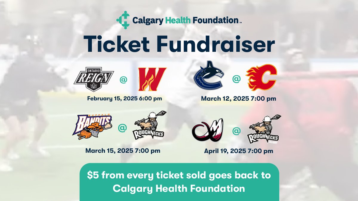 Cold outside? Warm up with some Calgary sports action! Grab your tickets through our special link, and $5 from each ticket sold goes back to Calgary Health Foundation!

Support local healthcare while cheering on your favourite teams!

Get your tickets: givehealth.ca/CSEC