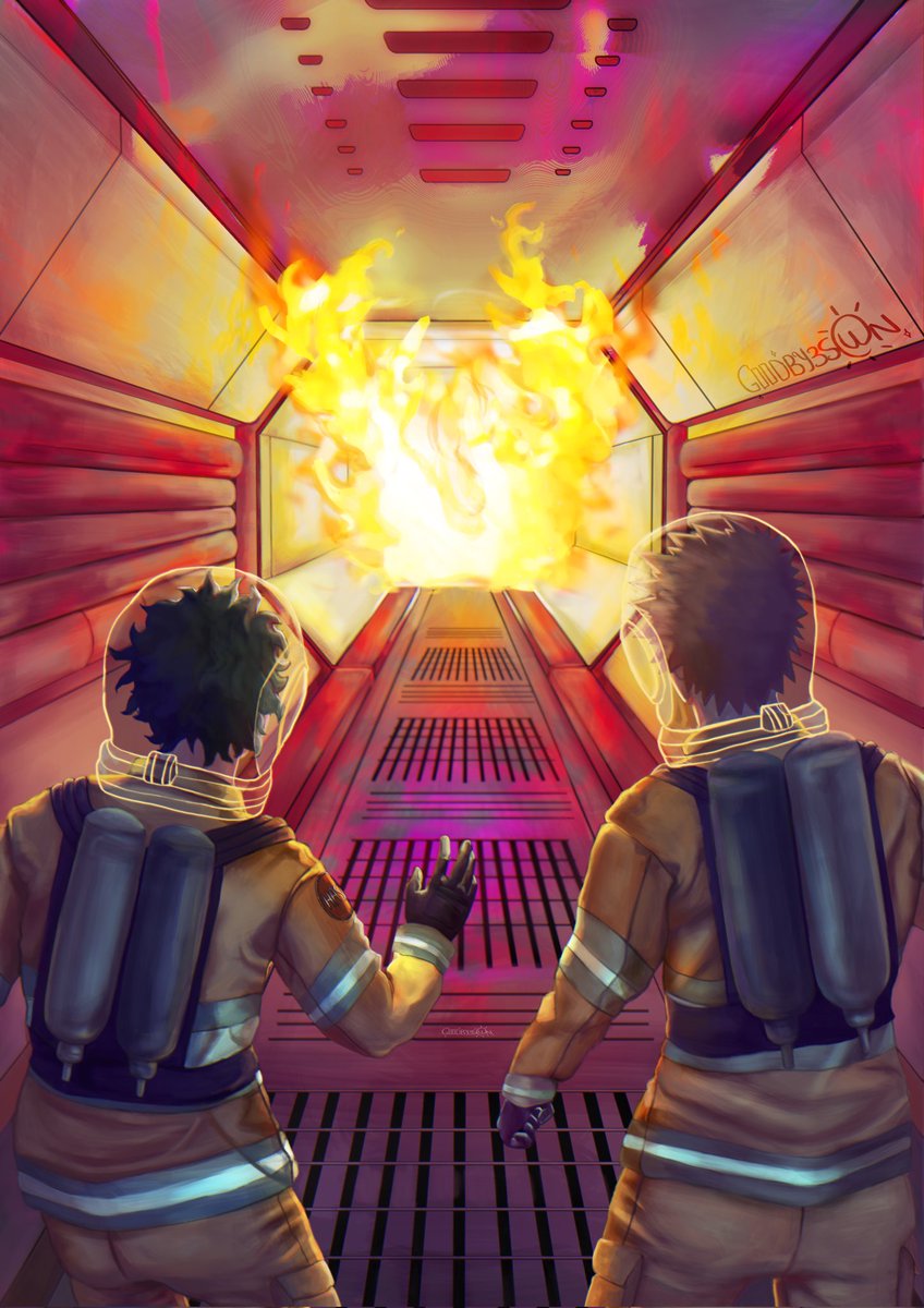 I'm happy to share with you the final piece I made for the <a href="/BKDKBigBang/">✨️ Binary Stars BkDkBk- 2024 Bang Posting</a>. Inspired by the amazing story ‘AIRLOCK’ by <a href="/CheickenAlfrado/">🍄📖 CheickenAlfrado 📖🍄</a> ( with the help of Zion as their Beta 🫶🏻)
There's also an extra drawing I made, it's in the fic, so go read, and find it. 🧡💚
#bkdk #bakudeku