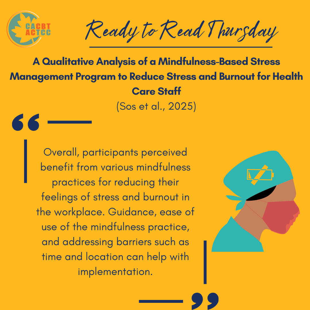 It’s another Ready to Read Thursday. Today, we’re showcasing new work by Sos and colleagues, who recently performed a qualitative analysis utilizing Mindfulness-Based Stress Reduction (MBSR) with health care staff. Read more about it here: tinyurl.com/2smb3nmx