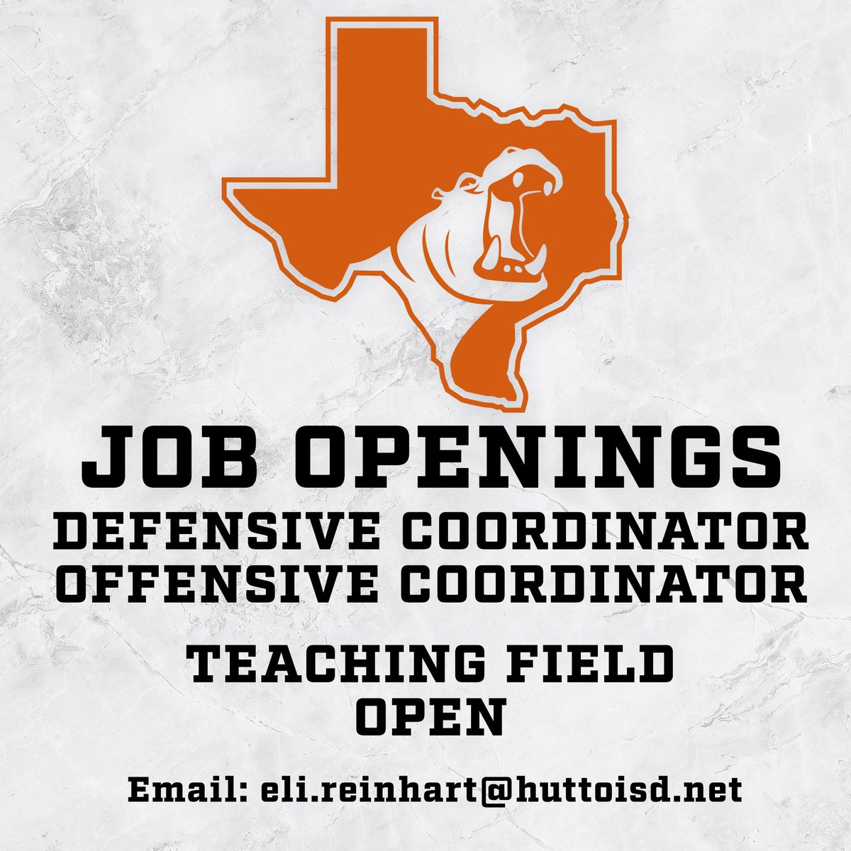 Eli Reinhart (@coachereinhart) on Twitter photo Come join Hippo Nation! Email resumes to Eli.reinhart@huttoisd.net <a href="/Matt_Stepp817/">Matt Stepp</a> Come join Hippo Nation! Email resumes to Eli.reinhart@huttoisd.net <a href="/Matt_Stepp817/">Matt Stepp</a>