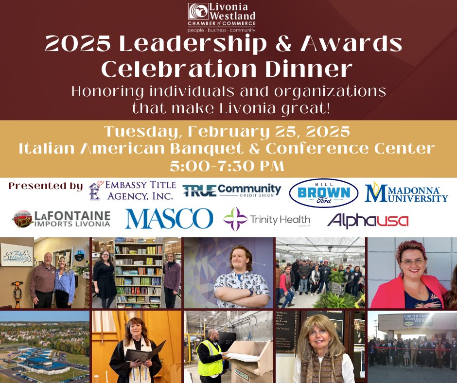 Come celebrate with those who make our community great. Join us for dinner, networking, and inspirational stories. Registration deadline is Friday: livoniawestland.org
