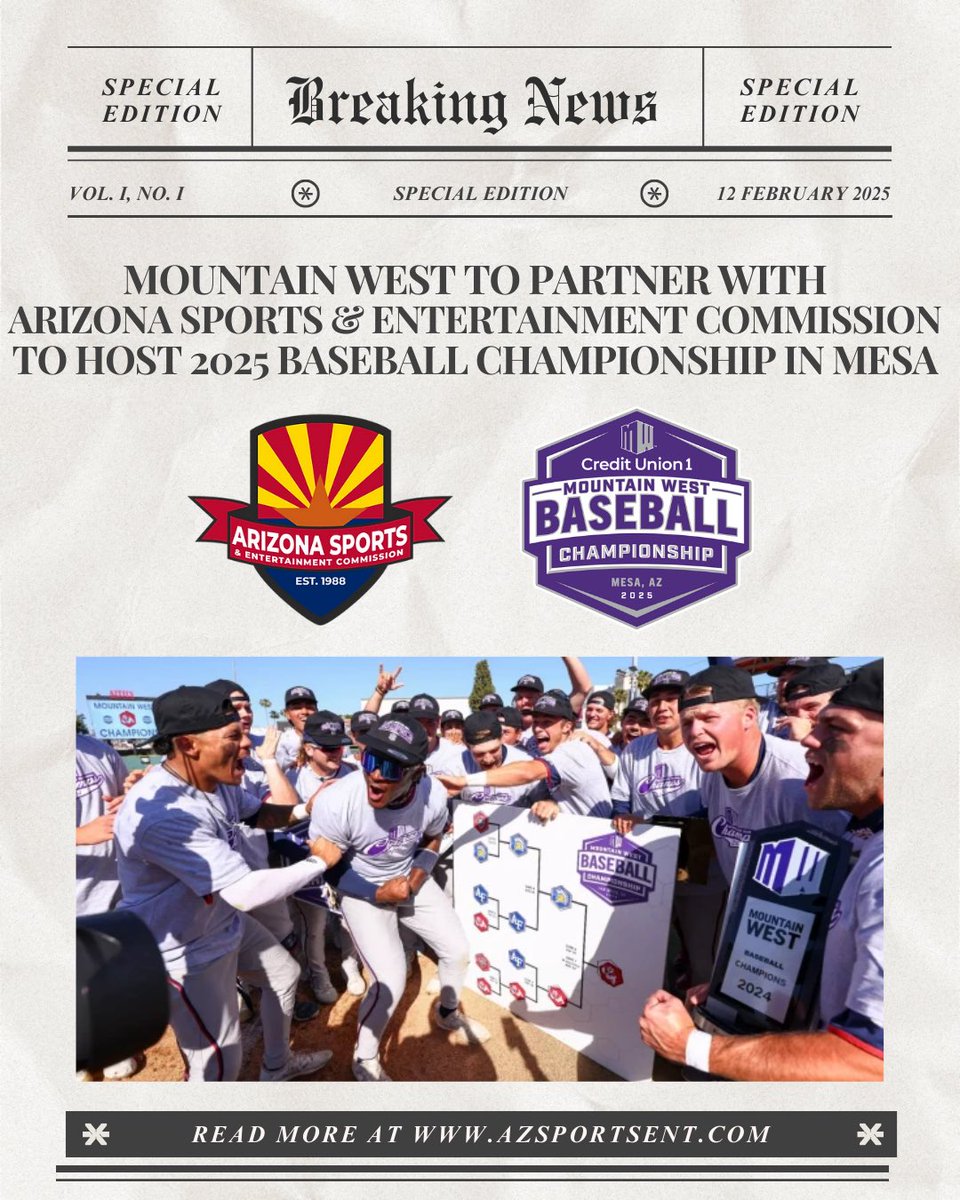 We are thrilled to announce that the 2025 Mountain West Baseball Tournament will take place May 21-24 at Sloan Park in Mesa, Arizona—marking the first time the Mountain West Baseball Championship will be hosted on a neutral site and in our state. 
#MWBSB
