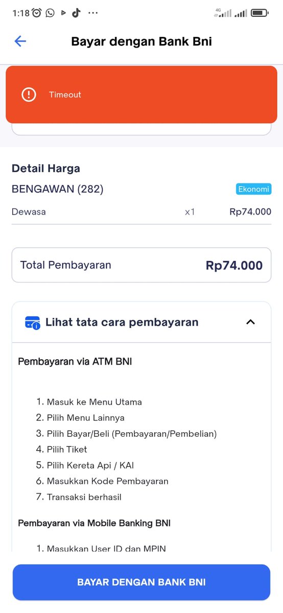 4lif_udin's tweet photo. @KAI121 Ini gimana min? Tinggal bayar padahal karena udah dapet kursi. Eh tapi kok masih timeout berkali-kali yang berujung sesi habis dan harus mengulang dari awal min? Padahal kan kalo udah tinggal bayar gitu harusnya itu udah jadi hak saya min sampai waktu pembayaran habis? https://t.co/ojl6GC5Jag