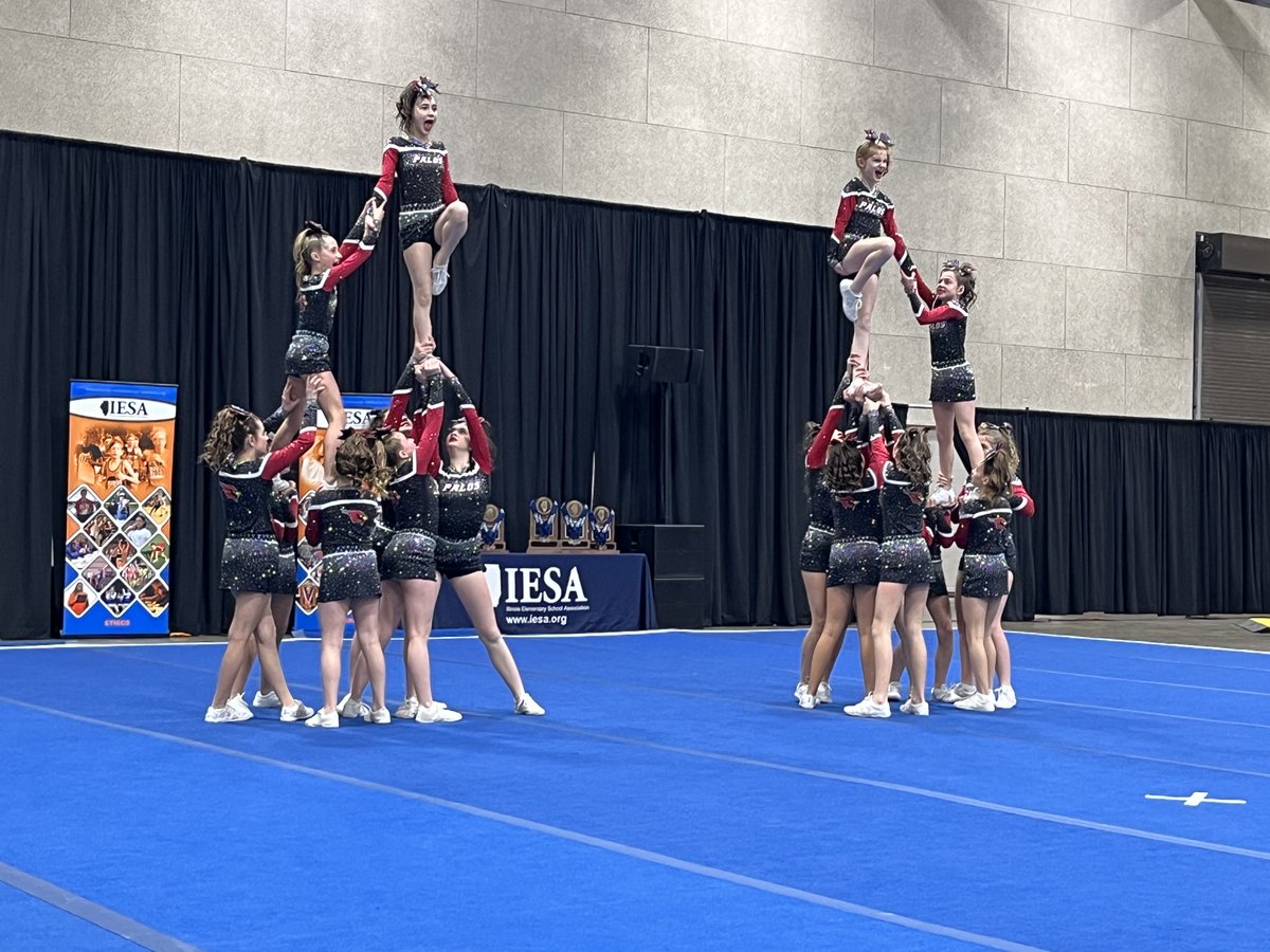 The Palos South Cardinal Cheer Team is in Peoria today competing in the Illinois Elementary School Association (IESA) state championship. Go Cardinals!