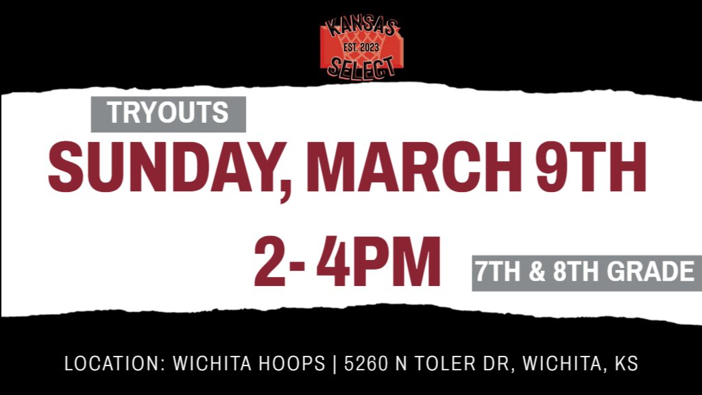 Tryouts are here for our middle school teams!

📅 Sunday, March 9th
⏰ 2PM - 4PM
📍 Hoops at Bel Aire | 5260 N Toler Drive

Register here:  bit.ly/3WWhMYl