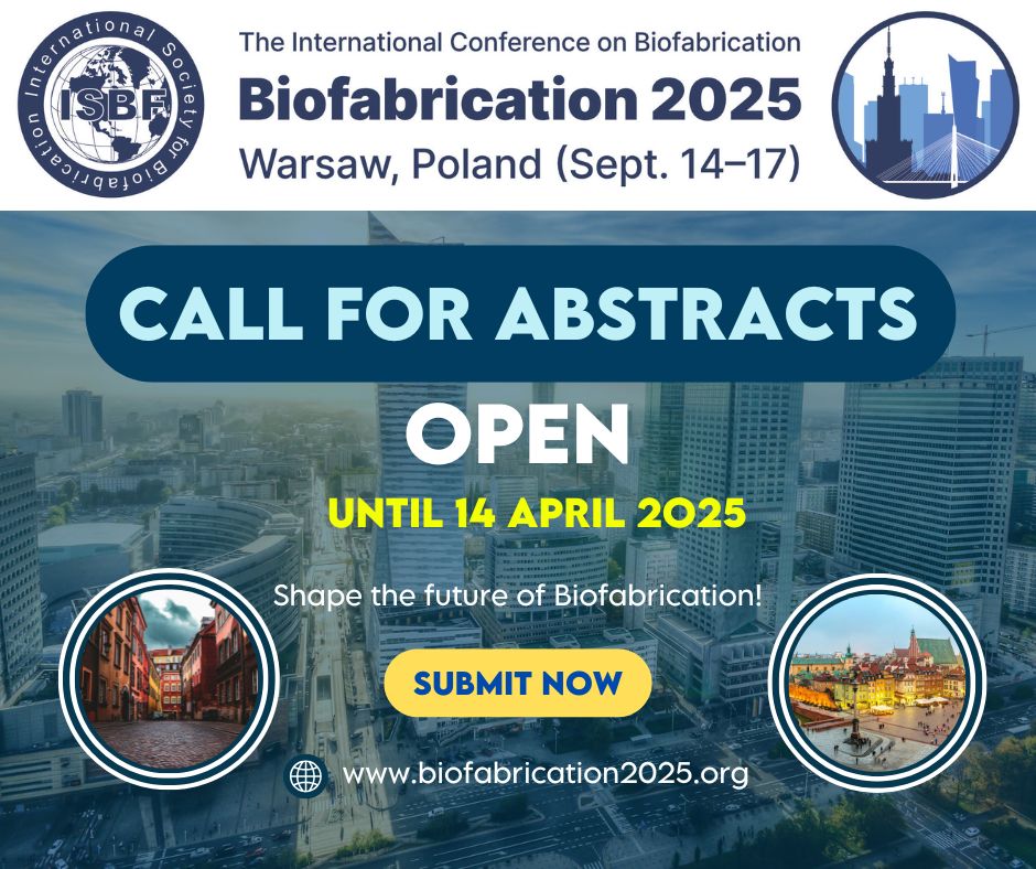 Levenberg Lab (@levenberglab) on Twitter photo Join us at #ISBFWarsaw2025! We’re organizing two exciting symposia at <a href="/Biofab2025/">ISBF Biofabrication 2025</a>:
🌟 Bioprinting Vasculature (w/ Riccardo Levato) –
🌟 4D Bioprinting (w/ Jeroen Rouwkema)
📅 Abstract deadline: April 14, 2025
🔗 Submit here: lnkd.in/d3hzyd45
#TissueEngineering Join us at #ISBFWarsaw2025! We’re organizing two exciting symposia at <a href="/Biofab2025/">ISBF Biofabrication 2025</a>:
🌟 Bioprinting Vasculature (w/ Riccardo Levato) –
🌟 4D Bioprinting (w/ Jeroen Rouwkema)
📅 Abstract deadline: April 14, 2025
🔗 Submit here: lnkd.in/d3hzyd45
#TissueEngineering