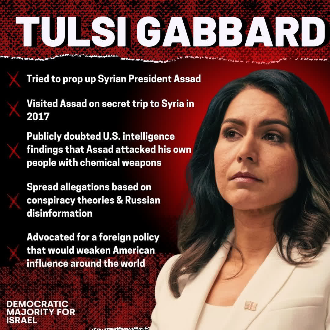DemocratsofIR's tweet image. Our country needs an intelligence community led by someone who'll protect us, not buddy up with enemy dictators. Tulsi Gabbard's disqualifying behavior makes her unfit for the role of Director of National Intelligence. Tell your Senators to reject her confirmation.