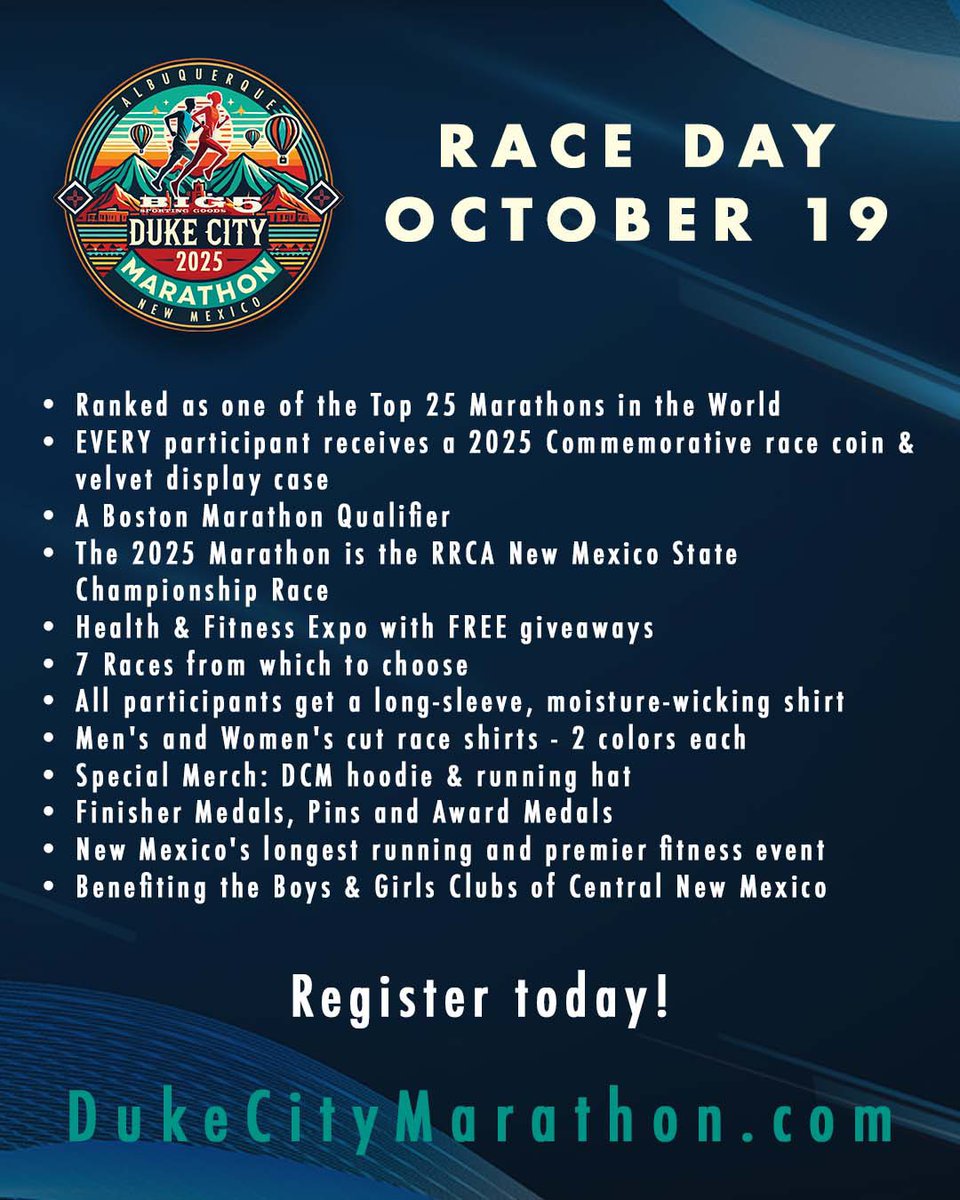 Celebrating over FOUR decades of the Big 5 Sporting Goods Duke City Marathon! 🎉

REGISTER: DukeCityMarathon.com