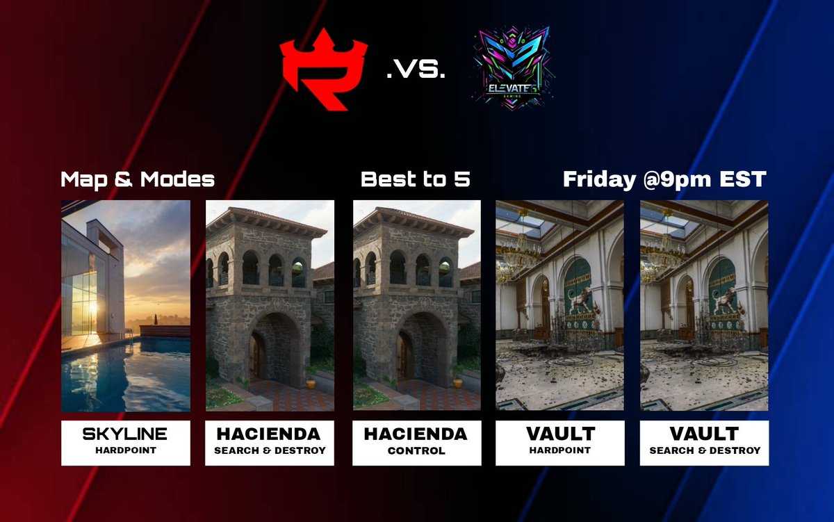 REIGN_ggs's tweet photo. REIGN GAMING vs Elevated 6 Gaming
Feb 14th 9pm EST

Streaming on Twitch@ https://t.co/dihARgV3DS

#callofduty #competitive #friendlymatch #scrim https://t.co/T4XbcXQtPs
