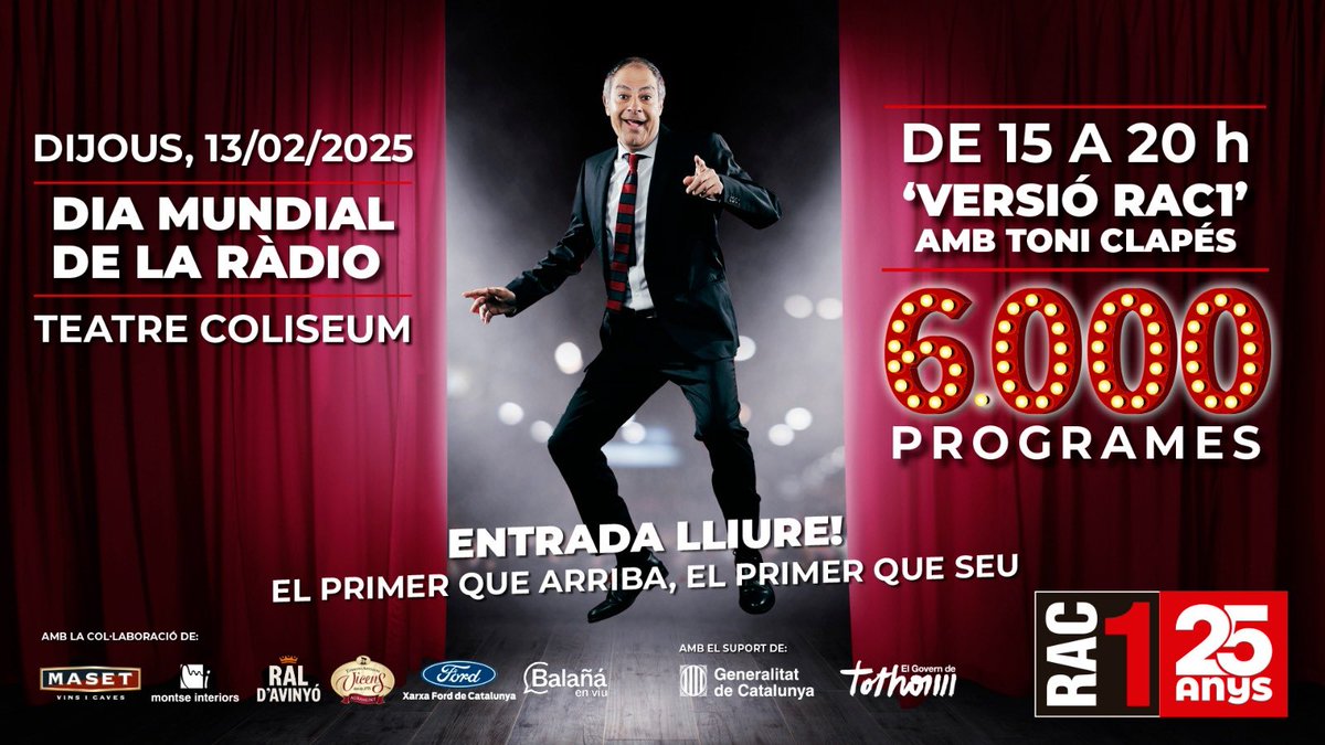 Marta Cailà (@marta_caila) on Twitter photo ⭐️Demà us esperem al Teatre Coliseum!!
🥳Ens fa molta il.lusió celebrar els 6.000 programes del <a href="/versiorac1/">VERSIÓ RAC1</a> amb tots vosaltres! ⭐️Demà us esperem al Teatre Coliseum!!
🥳Ens fa molta il.lusió celebrar els 6.000 programes del <a href="/versiorac1/">VERSIÓ RAC1</a> amb tots vosaltres!