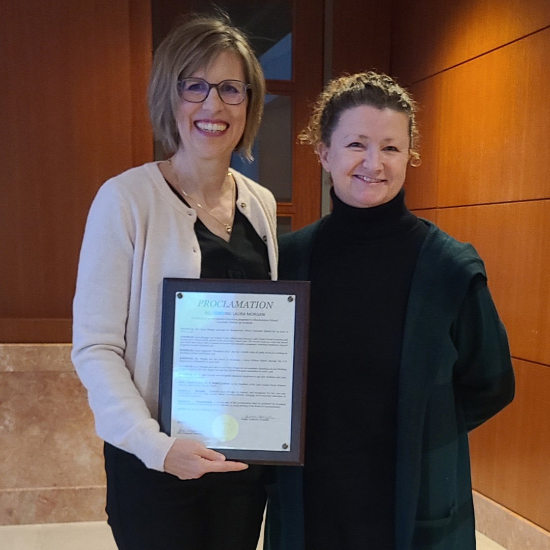 Our board recognized retiring Principal Laura Morgan for 24 years of leadership at Meadowview School &amp; her passion for environmental education.  She inspired students to take action, like removing buckthorn from yards. 
📷 Laura Morgan &amp; Eileen Davis, school program specialist