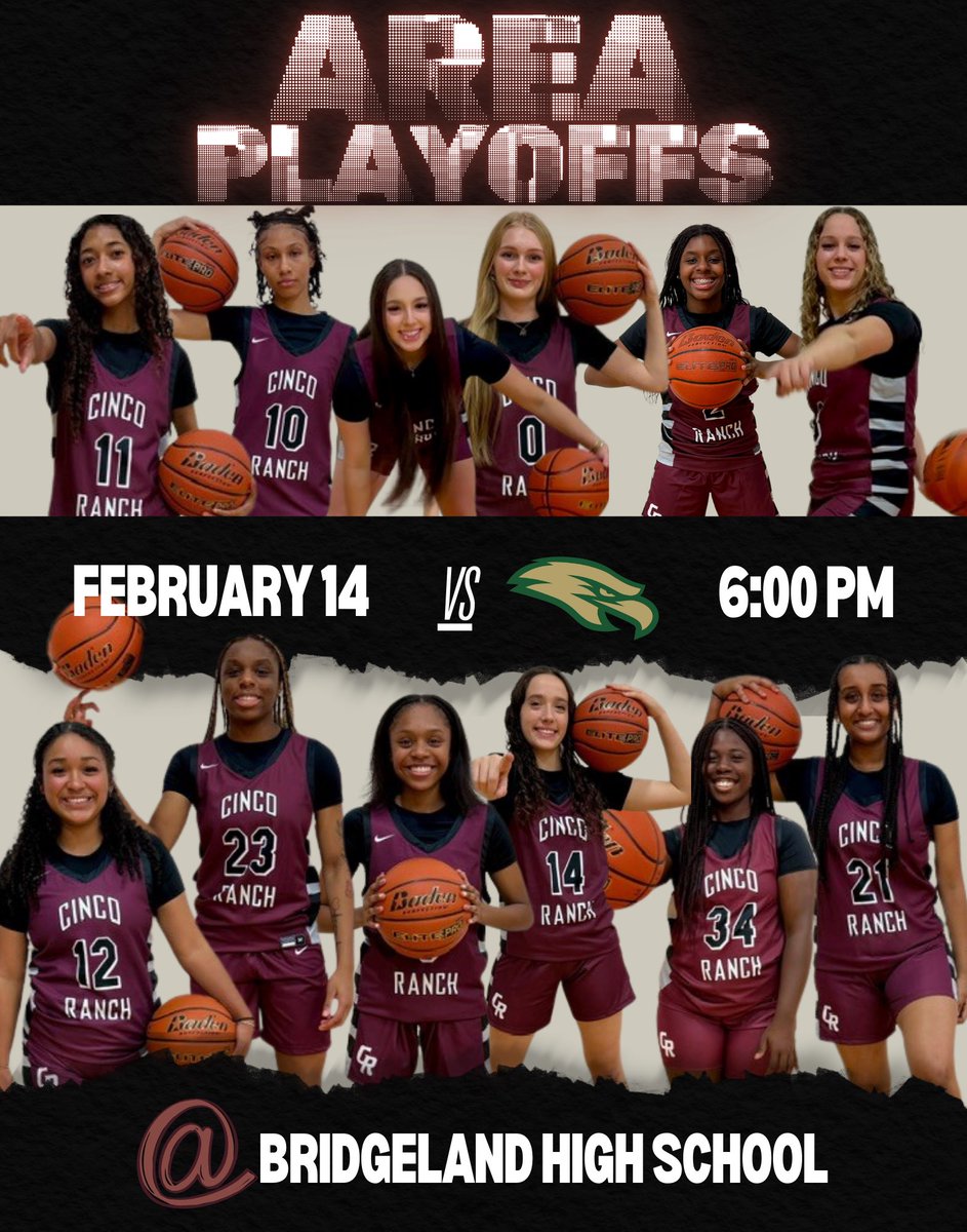 CincoGirlsHoops (@cincogirlshoops) on Twitter photo Round 2๏ธโฃ -> Area Playoffs!๐ฅ
๐ Friday, February 14th
๐ Cypress Falls
โฐ 6:00pm
๐Bridgeland High School
GO COUGS
โฅ๏ธ๐๐พ
#playoffs #area #100for100 #ladycougars #cpoe #gocougs #notdoneyet
<a href="/CincoAthletics/">CRHS Athletic Booster Club</a> <a href="/ChrisDudley40/">Coach Dudley</a> <a href="/kaye1332/">Dr. Kaye Williams</a> Round 2๏ธโฃ -> Area Playoffs!๐ฅ
๐ Friday, February 14th
๐ Cypress Falls
โฐ 6:00pm
๐Bridgeland High School
GO COUGS
โฅ๏ธ๐๐พ
#playoffs #area #100for100 #ladycougars #cpoe #gocougs #notdoneyet
<a href="/CincoAthletics/">CRHS Athletic Booster Club</a> <a href="/ChrisDudley40/">Coach Dudley</a> <a href="/kaye1332/">Dr. Kaye Williams</a>