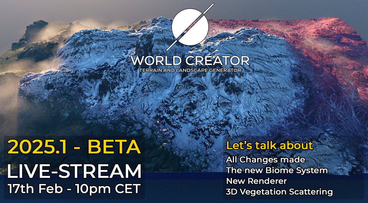 Hey everyone 😊 - We have finished the new Biome system. So just a quick reminder that we will be doing a live stream on YOUTUBE on February 17th at 10pm CET / 1pm PST / 4pm EST / 6am JST showing off the new 2025.1 BETA which will be available for download immediately after the