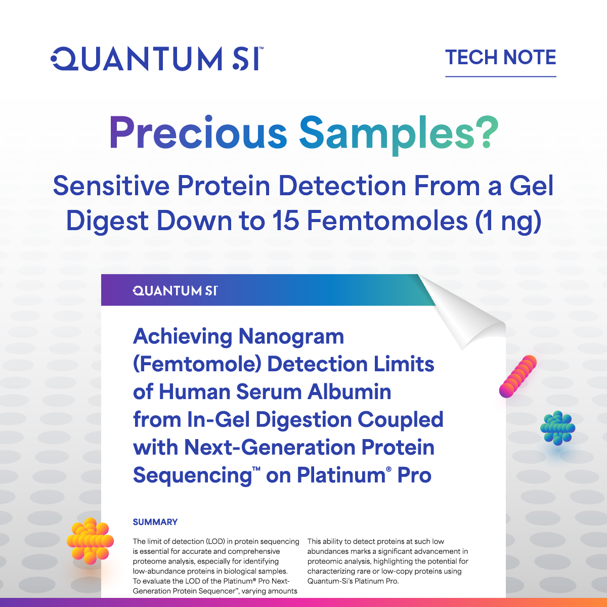 Quantum_Si's tweet photo. A new tech note has arrived! https://t.co/dXweObFl7H  

We understand that low abundance samples are a challenge. We have the solution, with Platinum® Pro and our Library Prep V2 Kit, you can detect proteins from an in-gel digest with sensitivity down to 15 femtomoles (1 ng). https://t.co/qepMBXCkUa