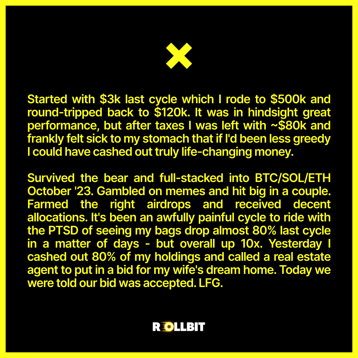 coinfessions's tweet photo. I cashed out 80% of my holdings and put in a bid for my wife's dream home. https://t.co/2nJ0EHUicL