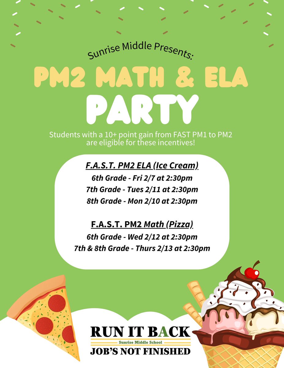 Shoutout to our amazing 6th graders for boosting their math scores by 10+ points from PM1 to PM2! To celebrate their hard work, they earned a well-deserved pizza party! Job’s not finished!🍕📚