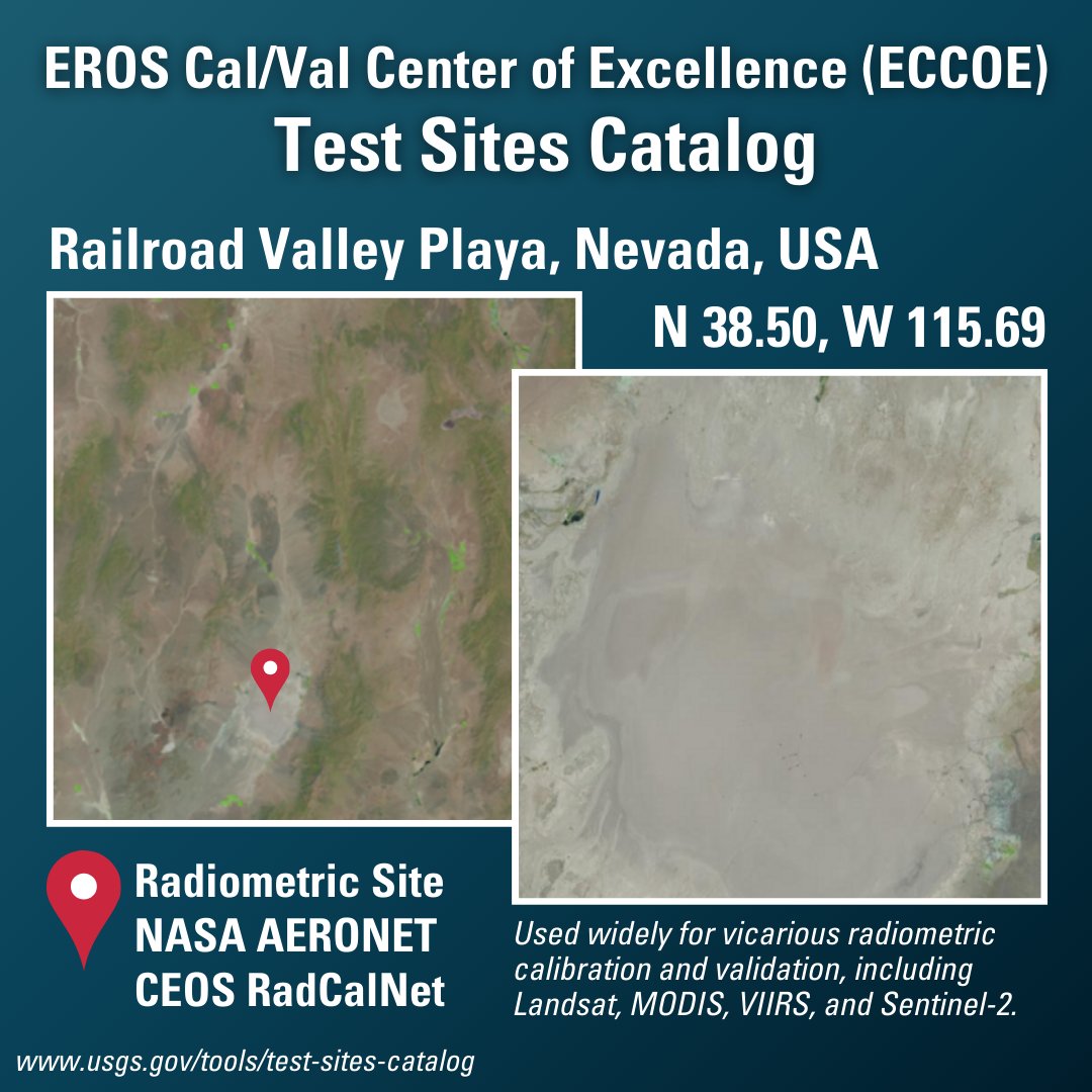 USGS_EROS's tweet image. The USGS ECCOE Test Sites Catalog contains a collection of prime radiometric, geometric, and spatial sites that are used to characterize and calibrate space-based optical #ImagingSensors. Learn more here: ow.ly/i3y150UYQuO
@CEOS_WGCV
#EarthObservation #CalVal #DataQuality