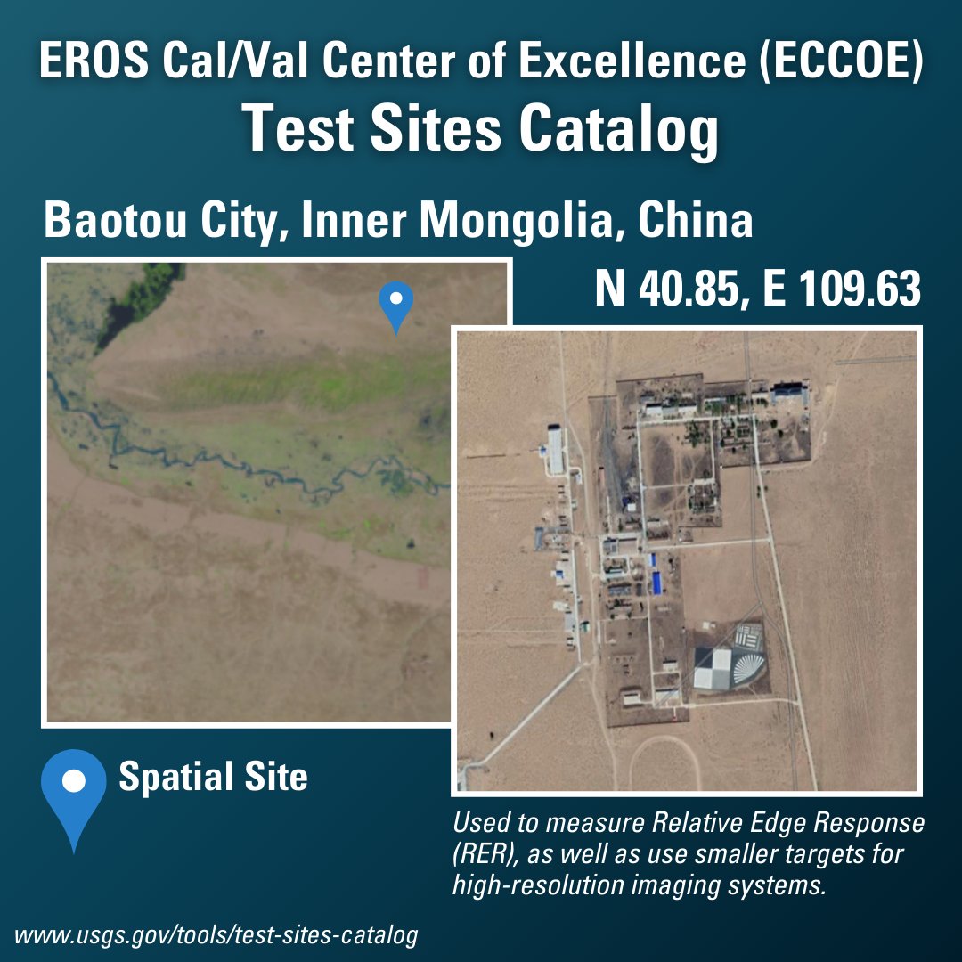 USGS_EROS's tweet image. The USGS ECCOE Test Sites Catalog contains a collection of prime radiometric, geometric, and spatial sites that are used to characterize and calibrate space-based optical #ImagingSensors. Learn more here: ow.ly/i3y150UYQuO
@CEOS_WGCV
#EarthObservation #CalVal #DataQuality
