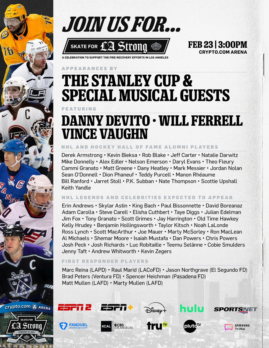 Our city skating for LA 🗣️🖤

We’ve announced the players and appearances for the February 23 LA Strong game!

More info 📲 bit.ly/3COj4O8