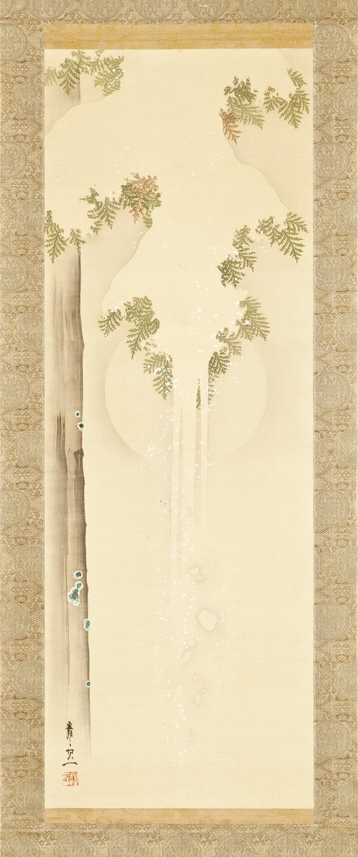 Snow on Cypress with Full Moon, by Suzuki Kiitsu, ca. 1840