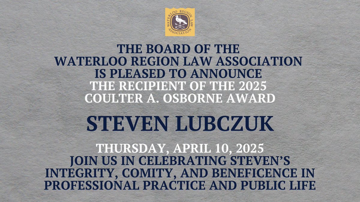 wrlaofficial's tweet photo. We are pleased to announce Steven Lubczuk as the recipient of the 2025 Coulter A. Osborne award. Please join us in celebrating his accomplishments on Thursday, April 10, 2025 following the Annual General Meeting. Register here: https://t.co/828oZjD1KE https://t.co/gc9hxHoKiu