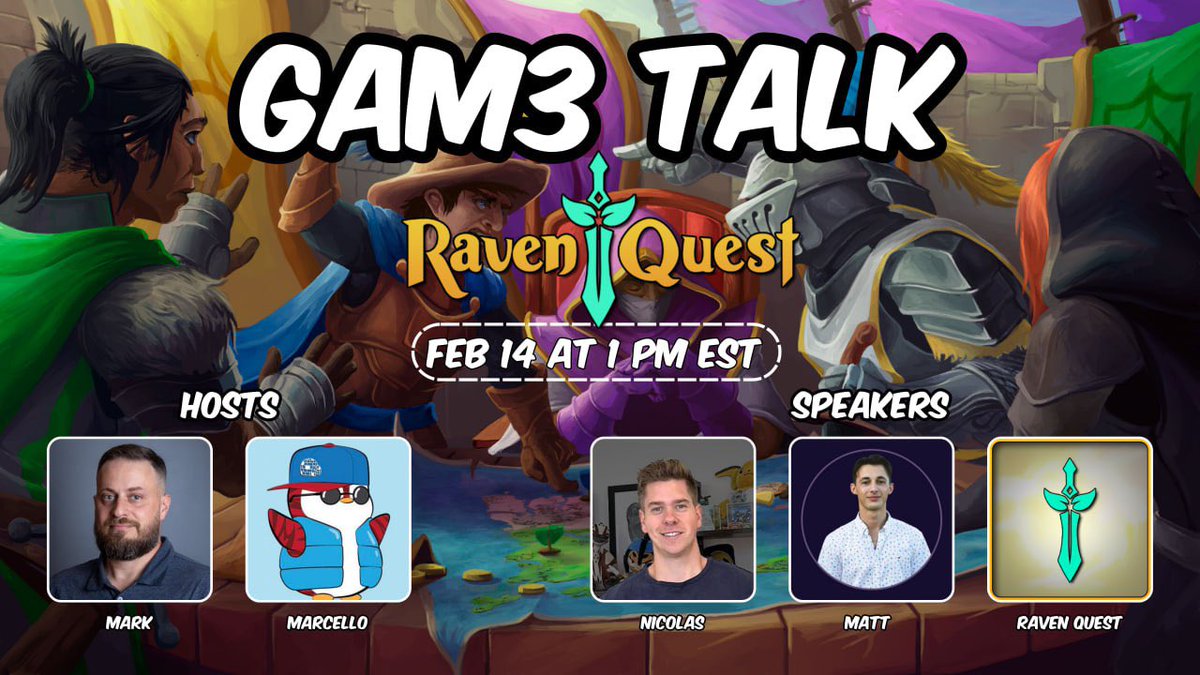 marcellovtv's tweet photo. Have you heard about this MMORPG everyone is raving about?   

Tune in on this week’s @GAM3TALKMAG where we interview @RavenQuestGame ⚔️

We’ll be joined by their founder @KnighterTG and CMO @WelshTG 🔥 

🗓️ Friday,  February 14th at 1pm EST/6pm UTC