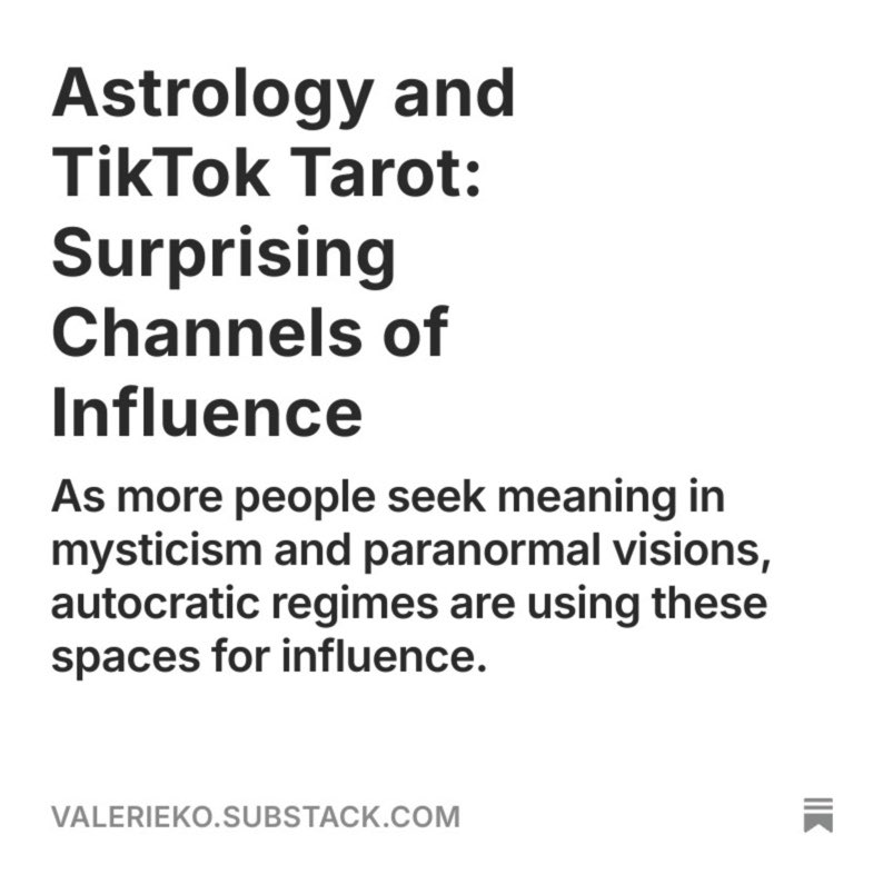 Mysticism &amp; Propaganda. Sharing some observations on how authoritarian narratives spread through astrology and tarot reading open.substack.com/pub/valerieko/…