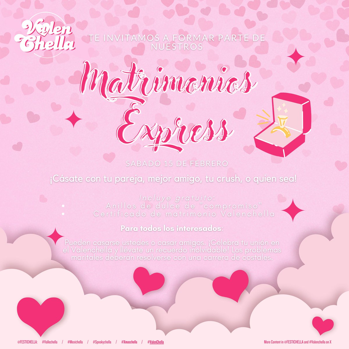 ˓ 🩷 ˒ 𝗙𝗲𝙨t𝗂𝖼𝘩𝗲𝗹𝗹𝖺: 𝗩𝖺𝗹𝗲𝗇𝖼𝘩𝗲𝗹𝗹𝖺 ᴿᴾ
+ content in #Festichella
Search by 𝗙𝗲𝘀𝘁𝗶𝘃𝗮𝗹: #Valenchella

𝗦𝗽𝗲𝗰𝗶𝗮𝗹 𝗳𝗲𝘀𝘁𝗶𝘃𝗮𝗹: ¡Atención! Tendremos el registro civil en el Valenchella. Si has estado esperando el momento perfecto para dar el gran +