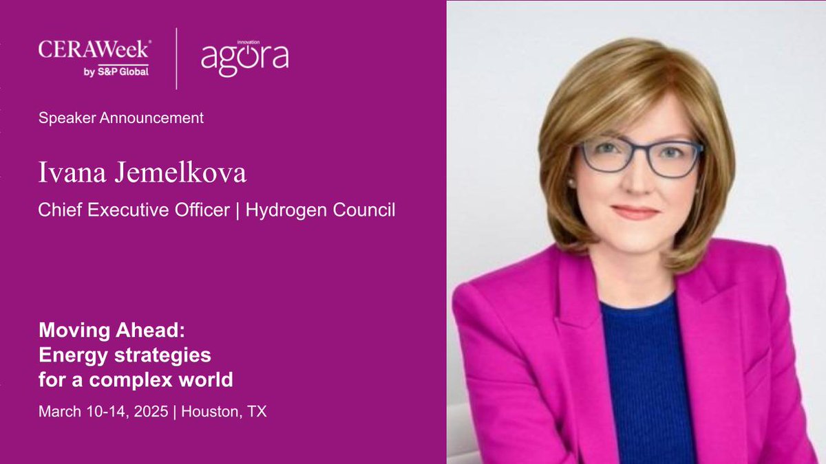 CERAWeek (@ceraweek) on Twitter photo We are pleased to share Ivana Jemelkova, Chief Executive Officer of <a href="/HydrogenCouncil/">Hydrogen Council</a> will speak at #CWAgora at #CERAWeek 2025.
Join us March 10-14. Register today at: okt.to/dnAwDi We are pleased to share Ivana Jemelkova, Chief Executive Officer of <a href="/HydrogenCouncil/">Hydrogen Council</a> will speak at #CWAgora at #CERAWeek 2025.
Join us March 10-14. Register today at: okt.to/dnAwDi