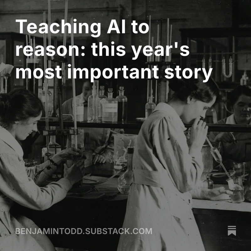 1/ Most think of AI as a pattern-matching chatbot that's plateauing due to lack of data.

They've totally missed the new paradigm: teaching AI to reason using reinforcement learning.

Here's an attempt at an explainer of why it's the biggest thing going on right now.