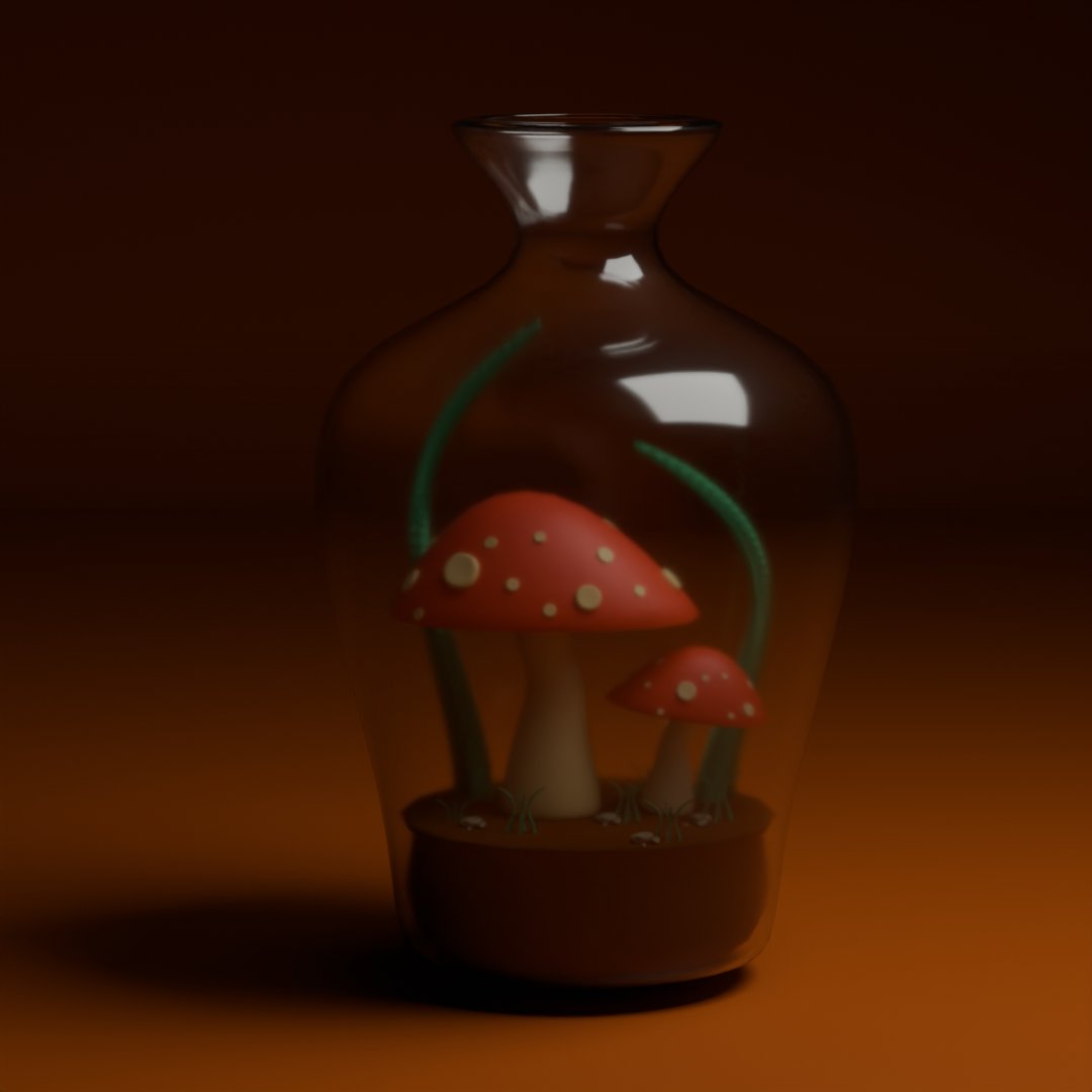 Botella de cristal con setas dentro 🍄 #blender #b3d #3dart