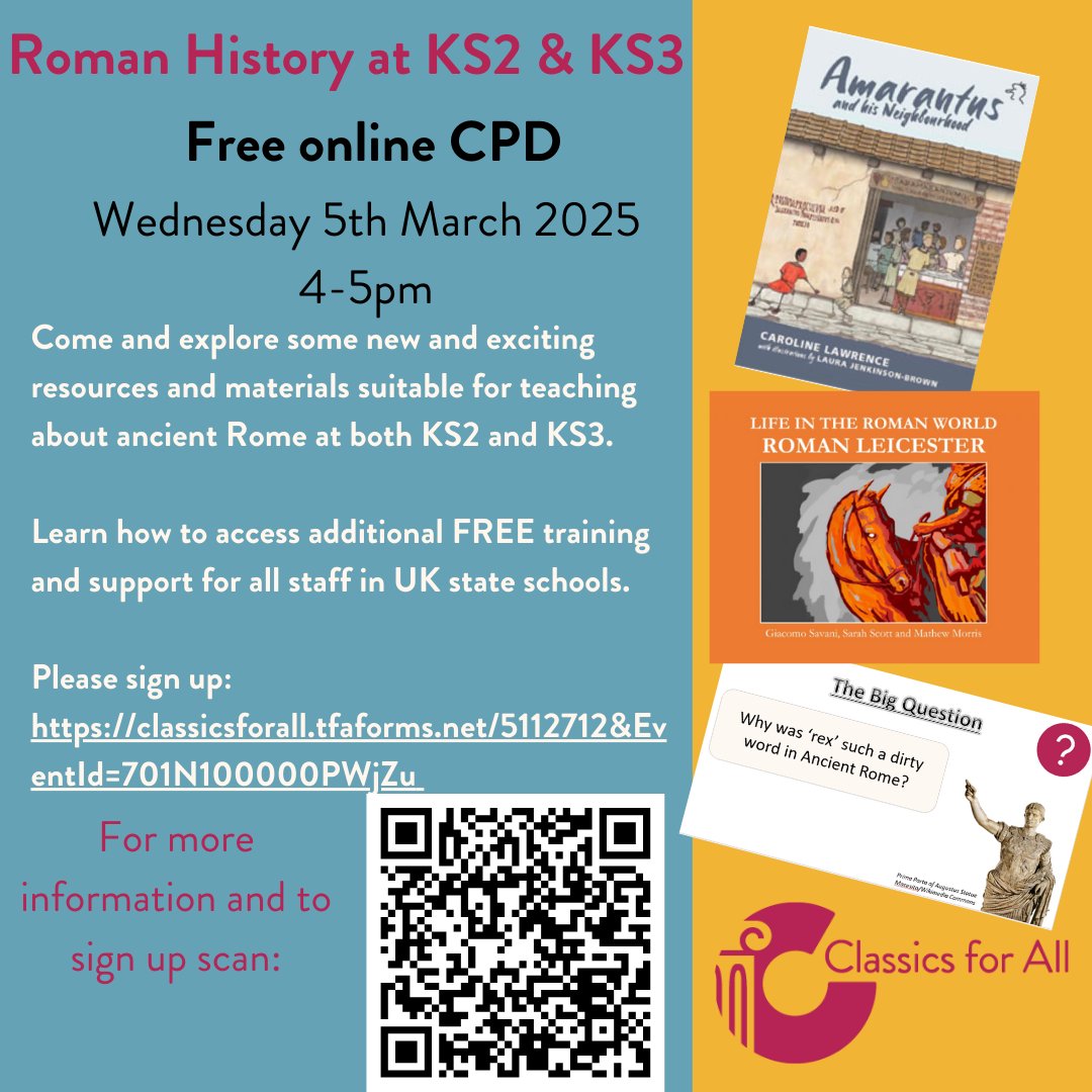 Sign up for our free online CPD session for KS2 and KS3 teachers - further info shorturl.at/xni25 <a href="/CarolineLawrenc/">Caroline Lawrence</a> <a href="/Caecilius_CLC/">CSCP</a> <a href="/LEJenksBrown/">L E Jenks-Brown ✏️🏺🖊</a> <a href="/GAdamsClassics/">Gem Adams</a> <a href="/Classical_Assoc/">The Classical Association</a> <a href="/classicsforall/">Classics for All</a> <a href="/histassoc/">Historical Assoc</a> <a href="/HistoryHit/">History Hit💥</a> <a href="/HistoryPrimary/">Primary History Matters</a> <a href="/Mr_S_Tiffany/">Mr T does Primary History 🏳️‍🌈</a> <a href="/Ramble14/">Ailsa Fidler (ramble14@bsky.social)</a> <a href="/HistoricEngland/">Historic England</a>