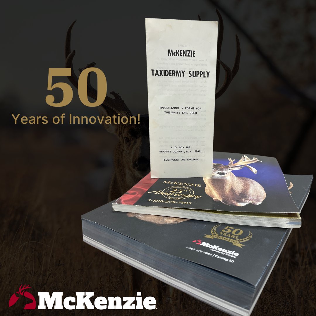 From a garage to greatness! 🦌 50 years ago, Larry McKenzie started with a tri-fold catalog and a few offerings. Today, McKenzie spans 1,072 pages of quality, service &amp; innovation—thanks to you! Here's to 5 decades of taxidermy excellence! 🎉 #McKenzieTaxidermy