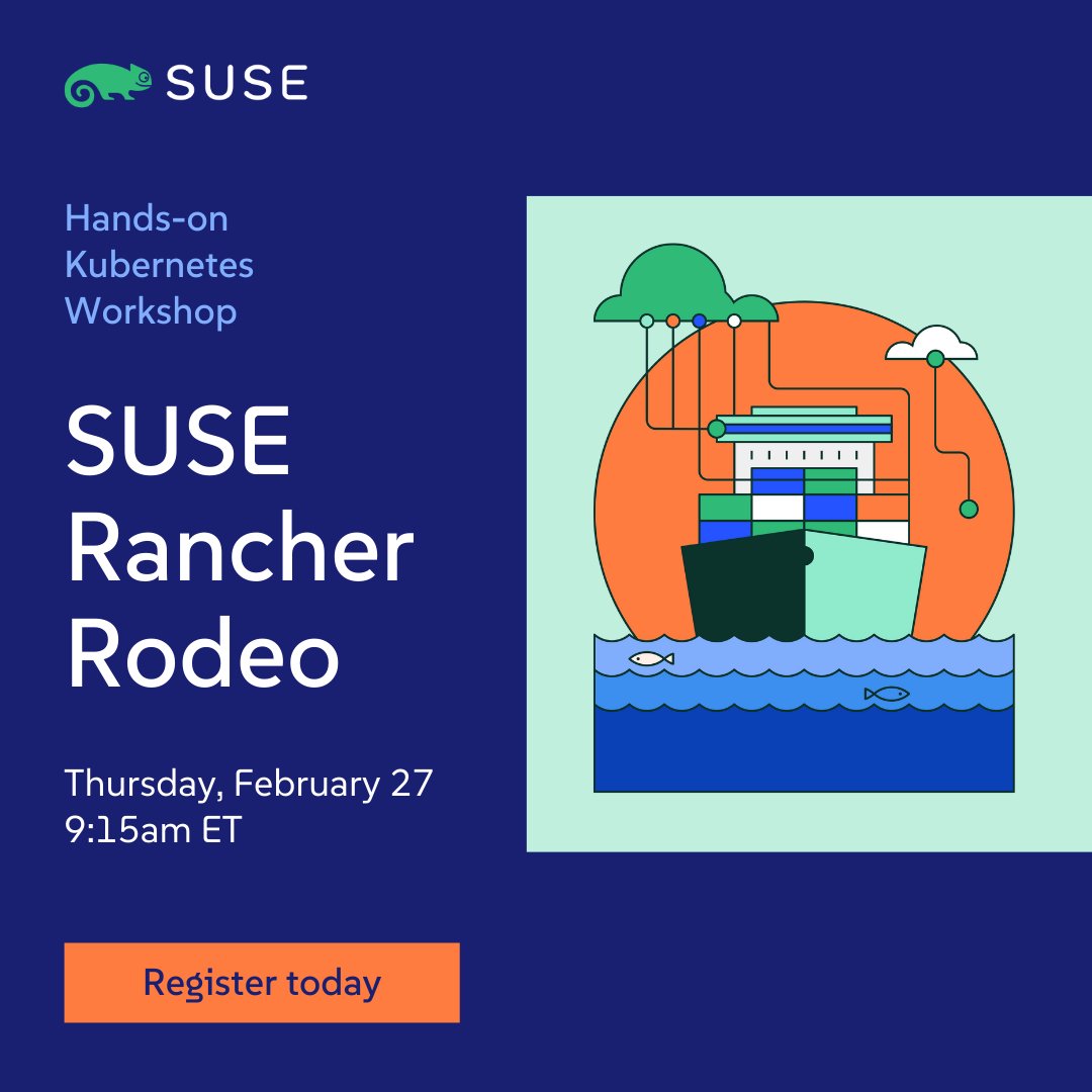 jaredadams1's tweet photo. 📣Join us for our free, in-depth online workshop—SUSE Rancher Rodeo—on Thursday, February 27. 🚀Our technical experts will provide a deep dive into SUSE Rancher Prime, secure application deployments with App Collection &amp; SUSE Observability. 👉Register now: https://t.co/7tw7DapxF6 https://t.co/5oJztCpciu