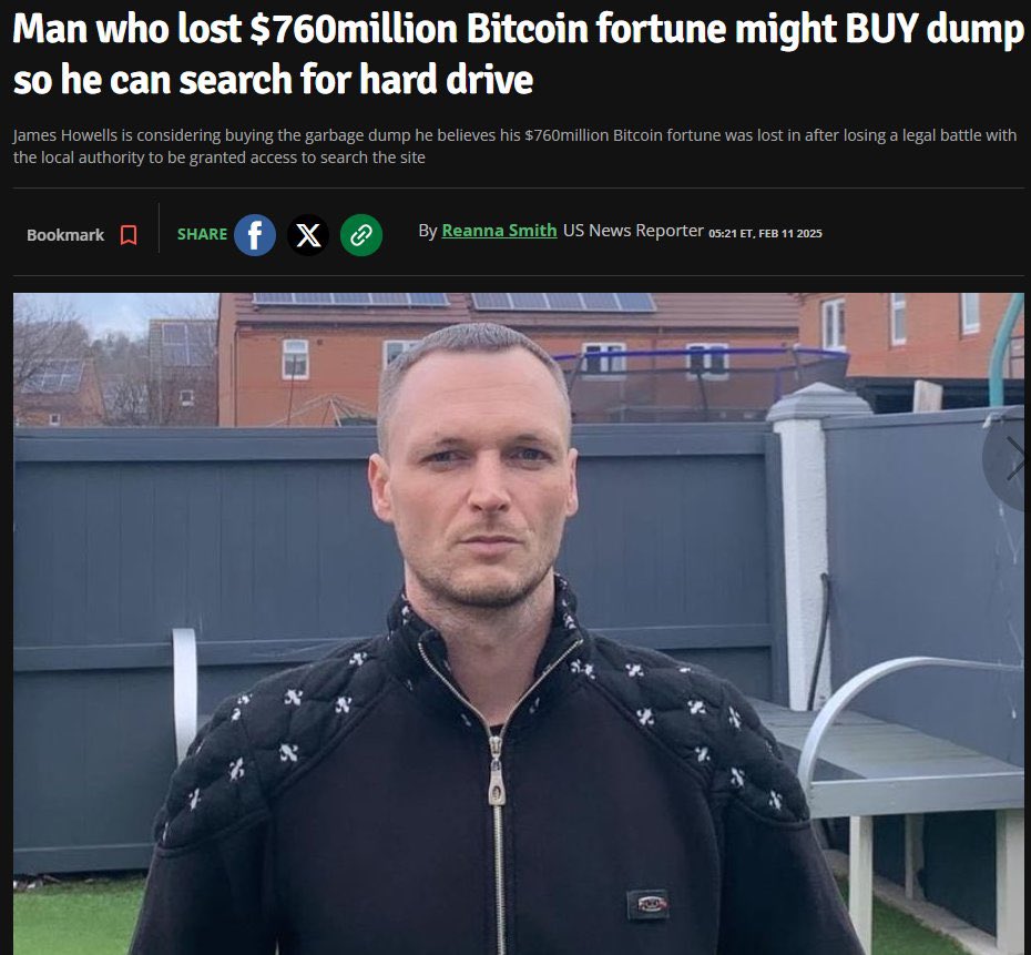 The British guy who lost a hard drive with 8,000 Bitcoin in 2013 wants to  buy the whole landfill—1.4 million tons of trash—so he can search for it.  His fiancée threw it