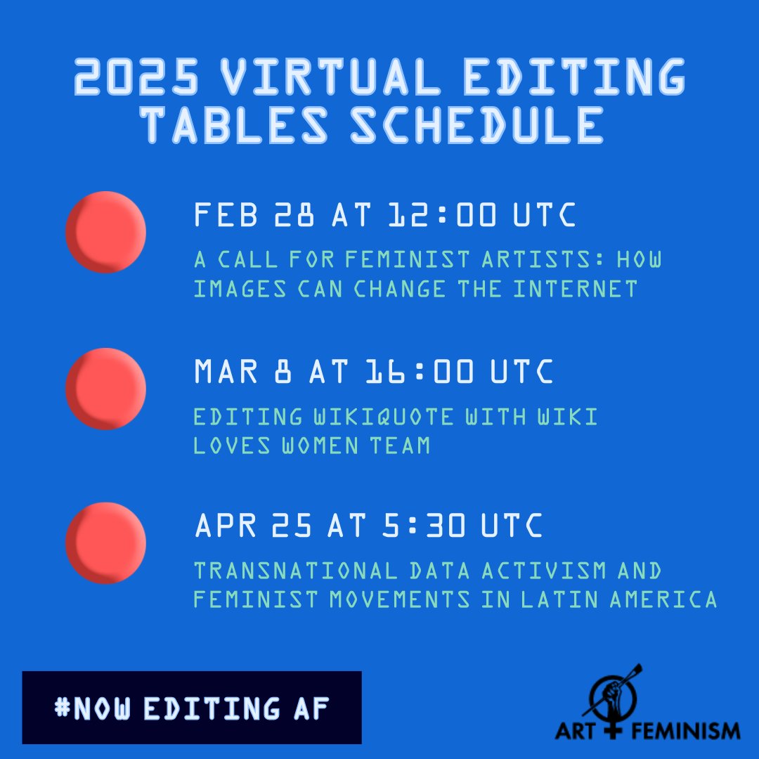 🚨 The 2025 Virtual Editing Tables (VET) are here! 🚨

#NowEditingAF: VET is where feminist editors, artists, and activists come together to close knowledge gaps on Wikipedia. Whether you're new or experienced, this is your space to collaborate.

Join us: bit.ly/3Exmntw