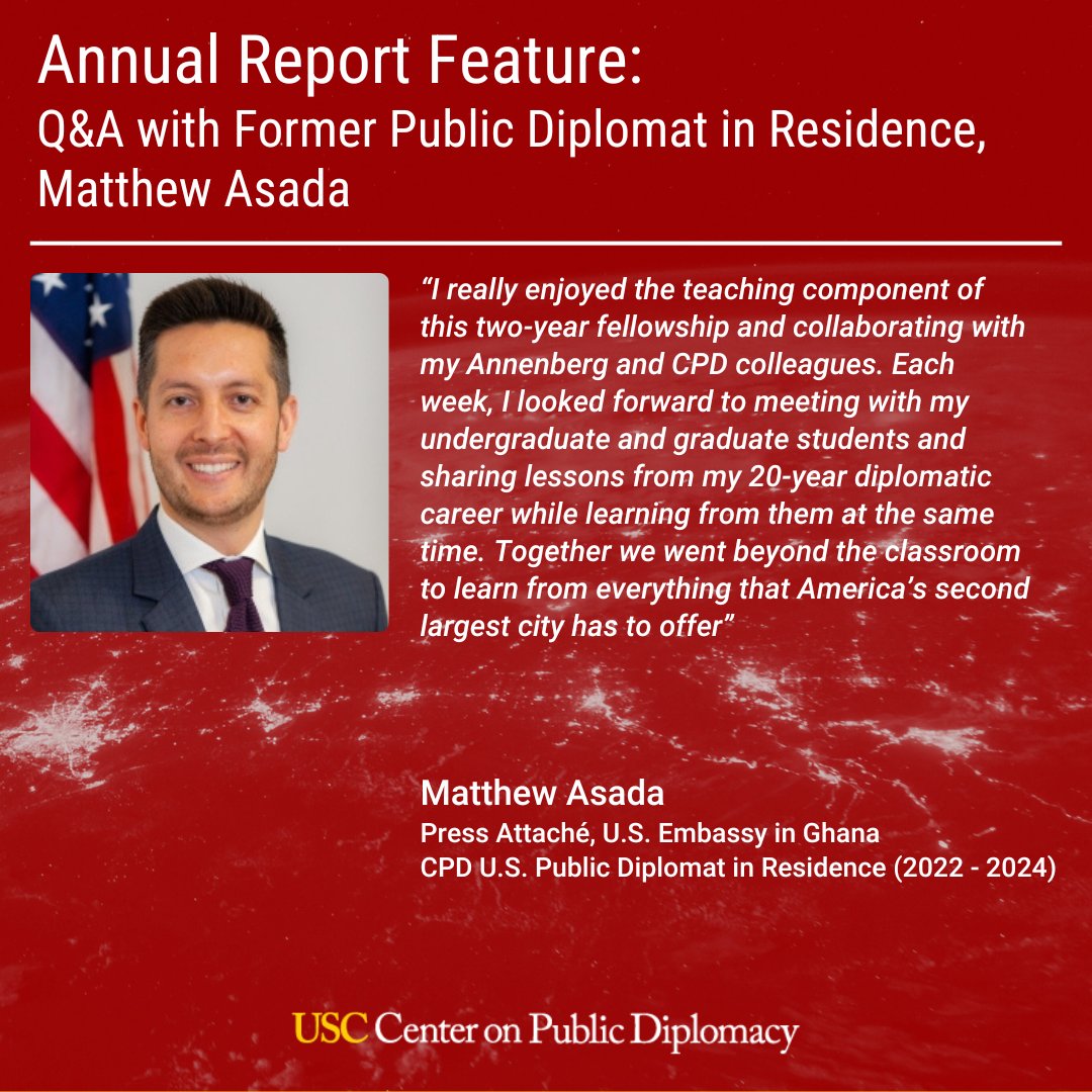 USC Public Diplomacy (@publicdiplomacy) on Twitter photo "We are at an incredibly exciting time in #publicdiplomacy with the convergence of #digitalmedia and artificial intelligence, the continued importance of in-person engagement and the power of cultural and commercial diplomacy around global mega events," reflected <a href="/MatthewAsada/">Matthew Asada</a> - "We are at an incredibly exciting time in #publicdiplomacy with the convergence of #digitalmedia and artificial intelligence, the continued importance of in-person engagement and the power of cultural and commercial diplomacy around global mega events," reflected <a href="/MatthewAsada/">Matthew Asada</a> -