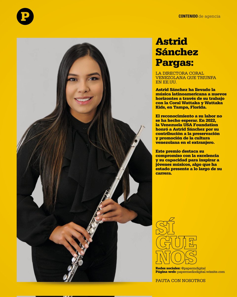 papermdigital's tweet photo. Astrid Sánchez Pargas:

La directora coral venezolana que triunfa
en EE.UU.

Astrid Sánchez ha llevado la música latinoamericana a nuevos horizontes a través de su trabajo con la Coral Wattaka y Wattaka Kids, en Tampa, Florida. https://t.co/aruST1K0Vy