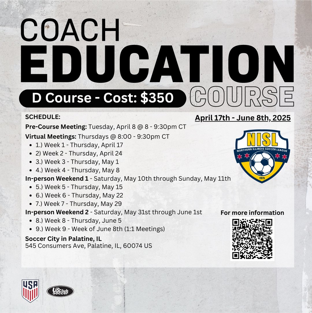 Spring 2025 coaching courses are open and accepting registrations!
Grassroots, D, and C licenses.
All are low cost &amp; Local.