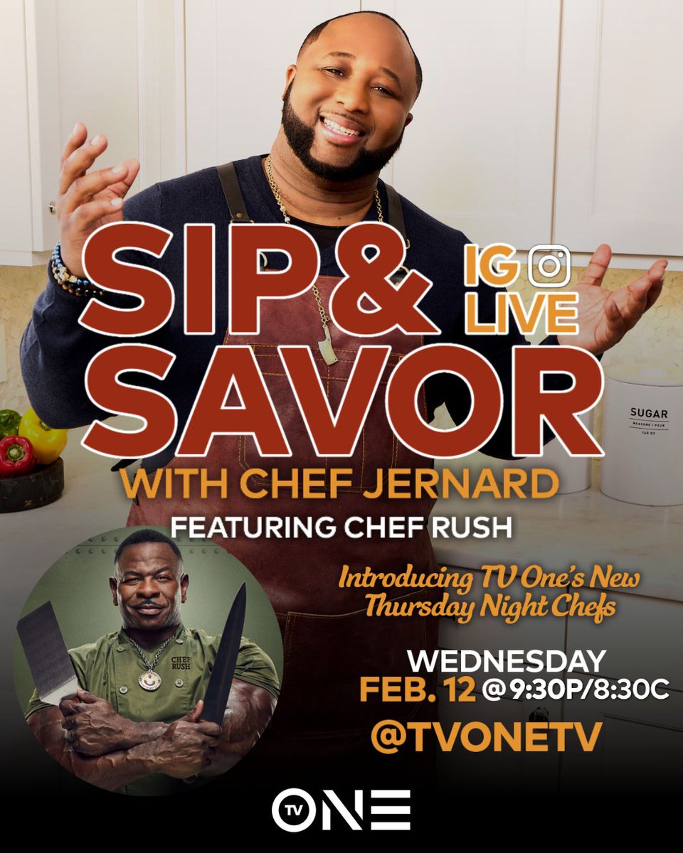 tvonetv's tweet photo. Sip & Savor with us tonight on IG Live! Weβre serving it up straight with no chaser ππ₯ Meet Chef Jernard and Chef Rush, our new Thursday night chefs! π¨πΎβπ³#NewSoulKitchen and #KitchenCommando kick off tomorrow night at 8p/7c on TV One!
Meet us on IG tonight at 9:30p/8:30c! π² https://t.co/BgNunAnz7B