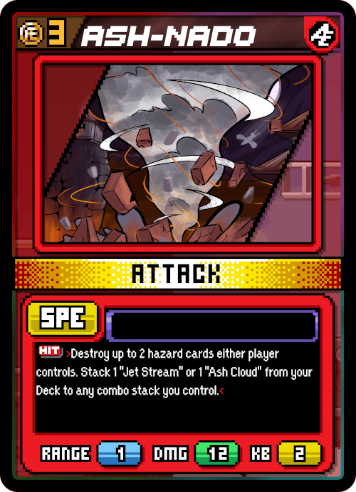 AetherTales's tweet photo. As a way of catching up with missed posts, here are two cards with cool effects, rune of power is quite an effective tool.  And Ash-Nado is a great card for searching out some hazards. Seems like its a duo attack. #AetherTales
#RivalsOfAether
#indiedev #solodev #TCG #artist https://t.co/Xo4m7qMy0Q