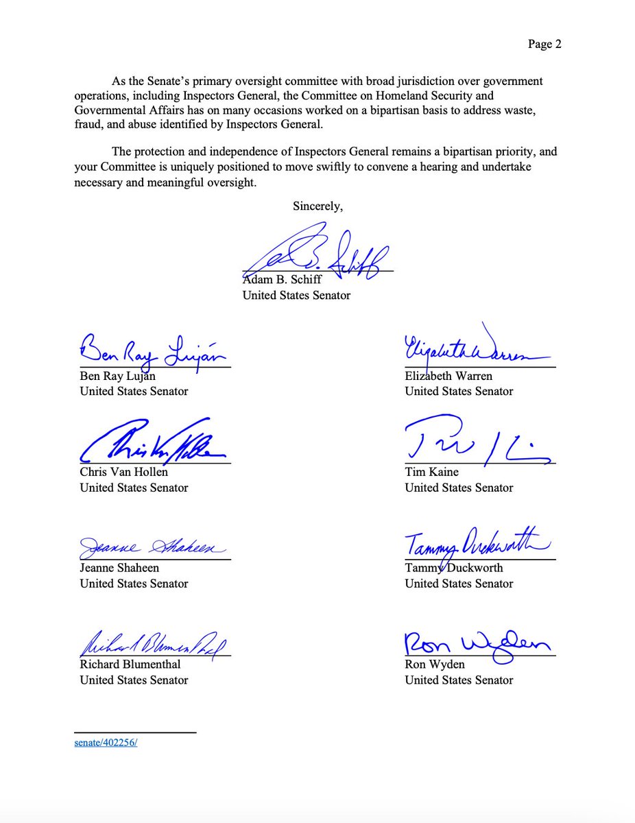 Donald Trump illegally fired 19 inspectors general.

The law requires notice to Congress and a case-by-case justification. It is not optional.

Congress must convene a bipartisan hearing to examine these unlawful acts and how they can be remedied. Immediately.