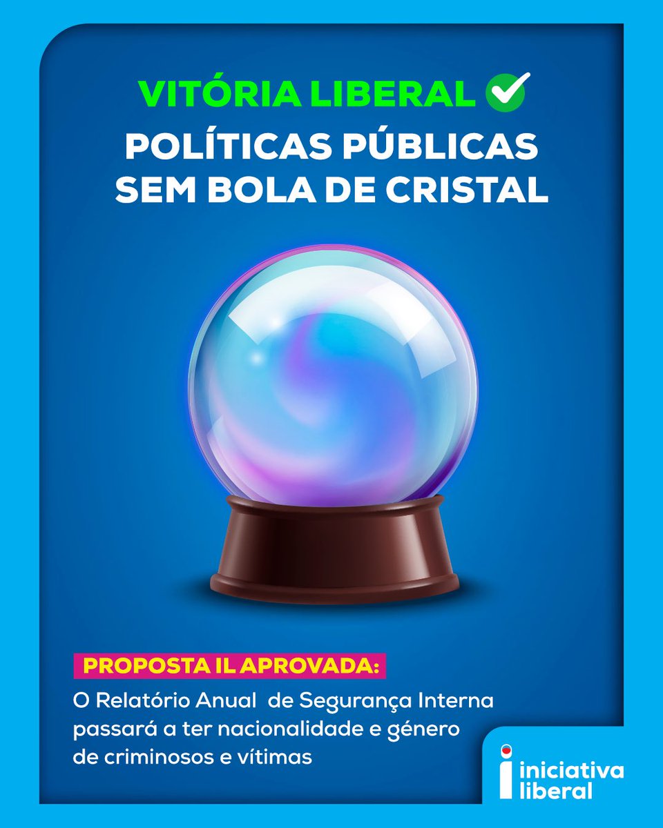 LiberalPT's tweet photo. ✅ APROVADO: REVELAR A NACIONALIDADE DOS CRIMINOSOS E DAS VÍTIMAS NAS ESTATÍSTICAS DOS CRIMES 

Acabaram as políticas públicas com bola de cristal. 

A discussão baseada em sensações permite manipulações com base no preconceito. Vários países da Europa registam os dados e agora Portugal passará a registar também os dados. 

A Iniciativa Liberal defende sempre uma forma de fazer política baseada em factos.