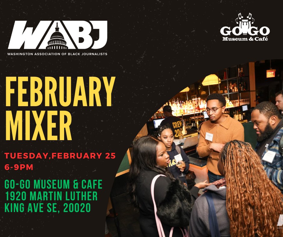 🚨 WABJ Mixer at the new Go-Go Museum &amp; Cafe! 🎶

Join us on Feb 25 from 6 to 9 PM for a night of food, drinks, and live entertainment!

This event is FREE, but don’t forget to RSVP! eventbrite.com/e/wabj-februar…