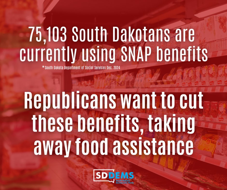 Despite soaring grocery prices, Republicans want to cut billions of dollars from SNAP. This will leave tens of thousands of South Dakotans struggling to put food on the table: politico.com/live-updates/2…

#SNAP #Food #groceries