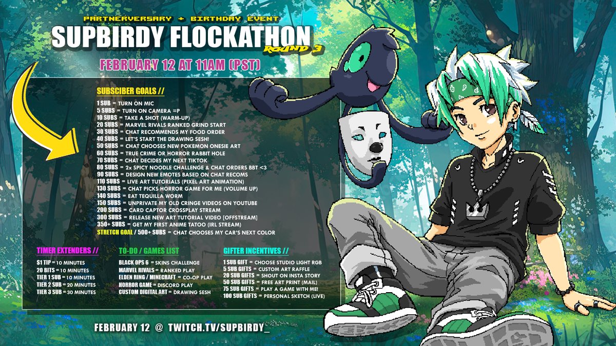 PropGame's tweet image. PARTNER ANNIVERSARY + Valentines + Birthday Stream starts meow
Come hang out =)

twitch.tv/supbirdy_