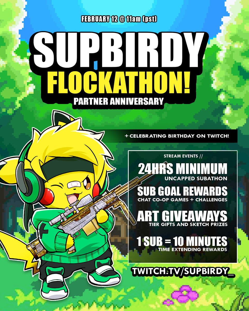 PropGame's tweet image. PARTNER ANNIVERSARY + Valentines + Birthday Stream starts meow
Come hang out =)

twitch.tv/supbirdy_